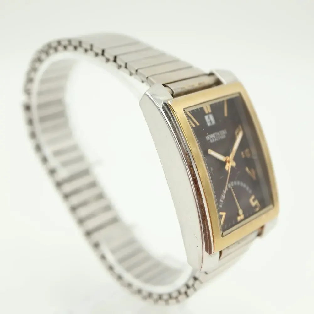 Reaction Kenneth Cole Two Tone 34mm Watch Brown Retrograde Stretch w New Battery